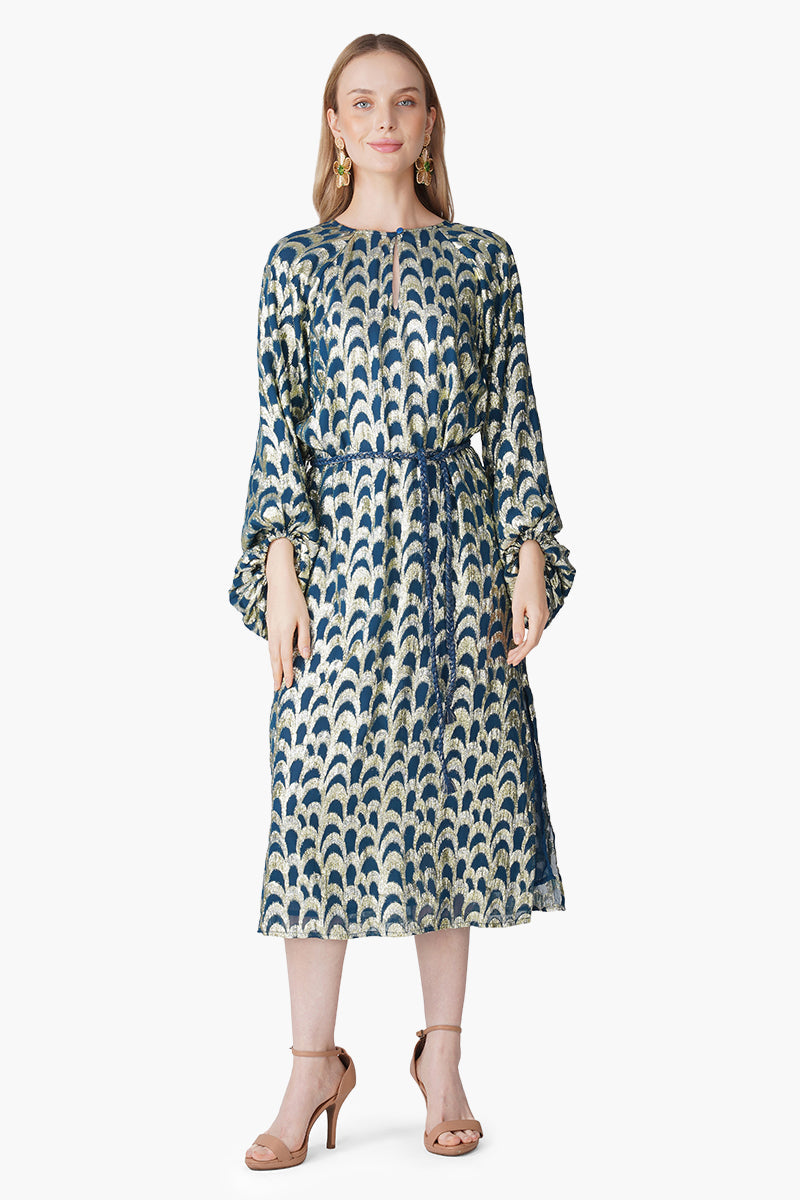 Teal Twilight Golden Lurex Slip On Dress