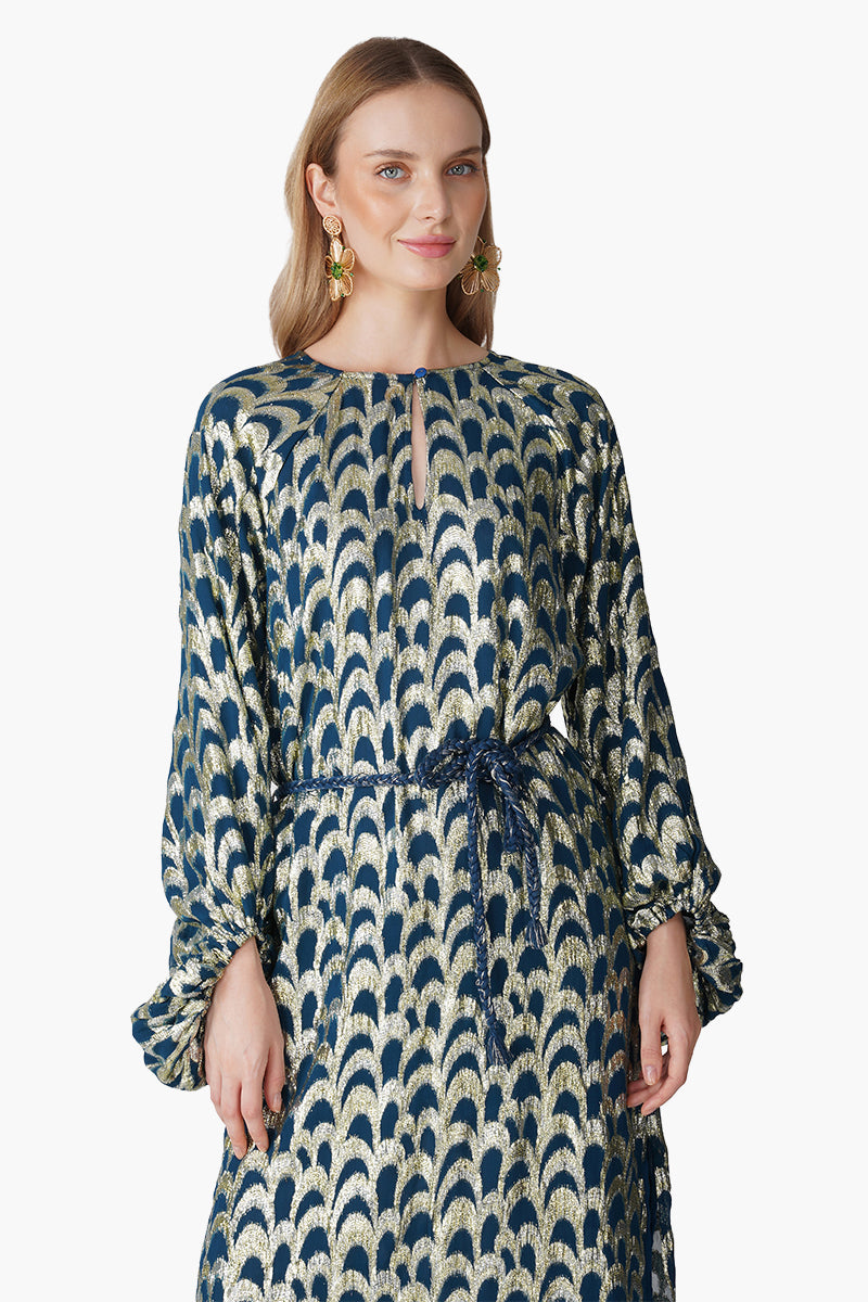 Teal Twilight Golden Lurex Slip On Dress