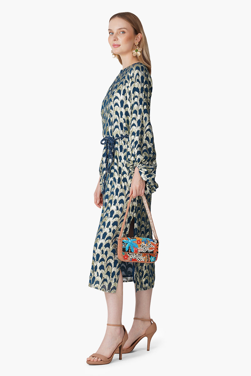 Teal Twilight Golden Lurex Slip On Dress