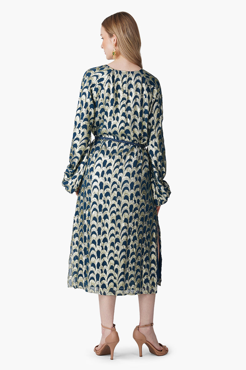 Teal Twilight Golden Lurex Slip On Dress