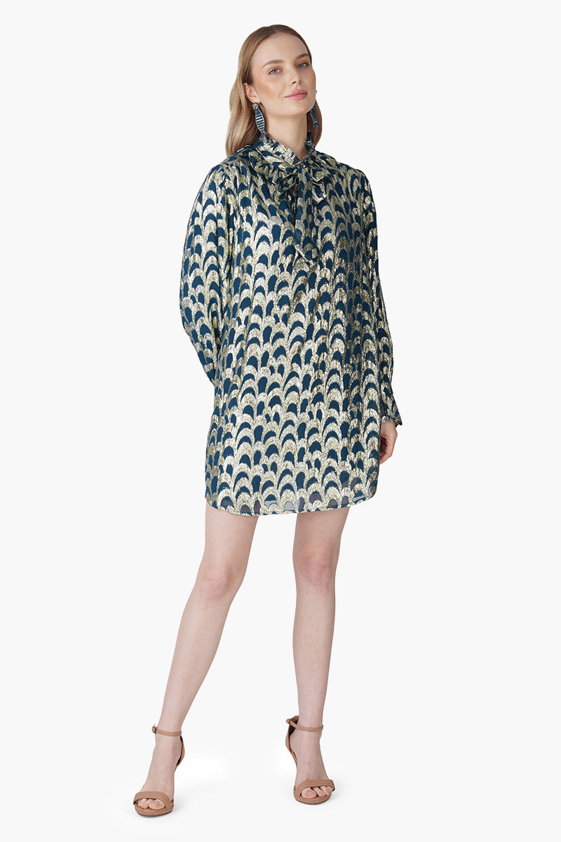 Teal Twilight Golden Lurex Short Dress