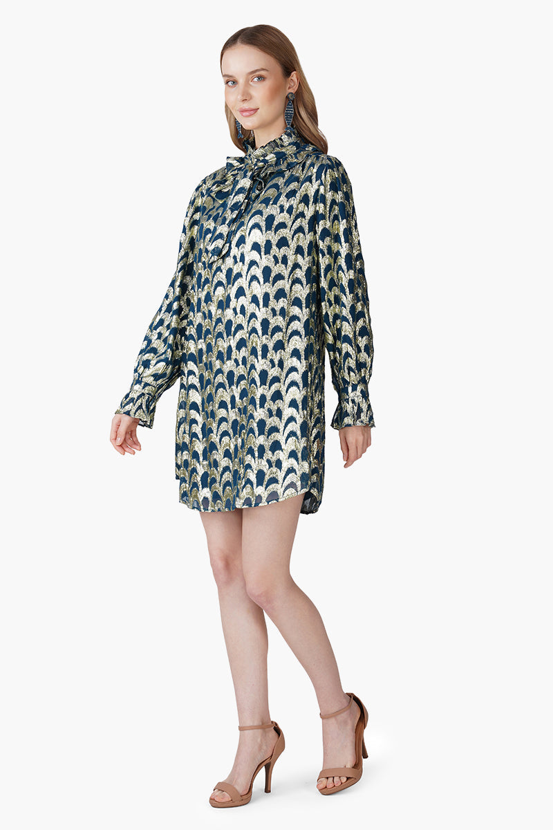 Teal Twilight Golden Lurex Short Dress