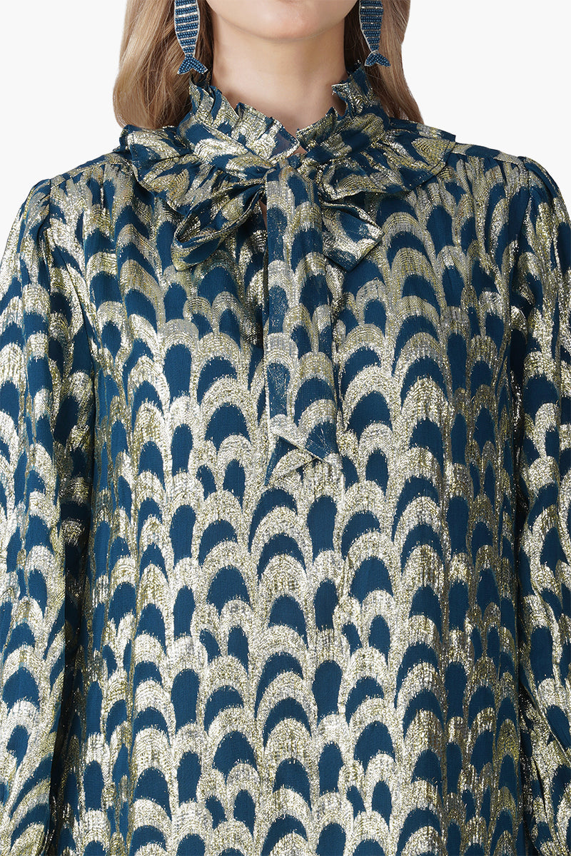 Teal Twilight Golden Lurex Short Dress