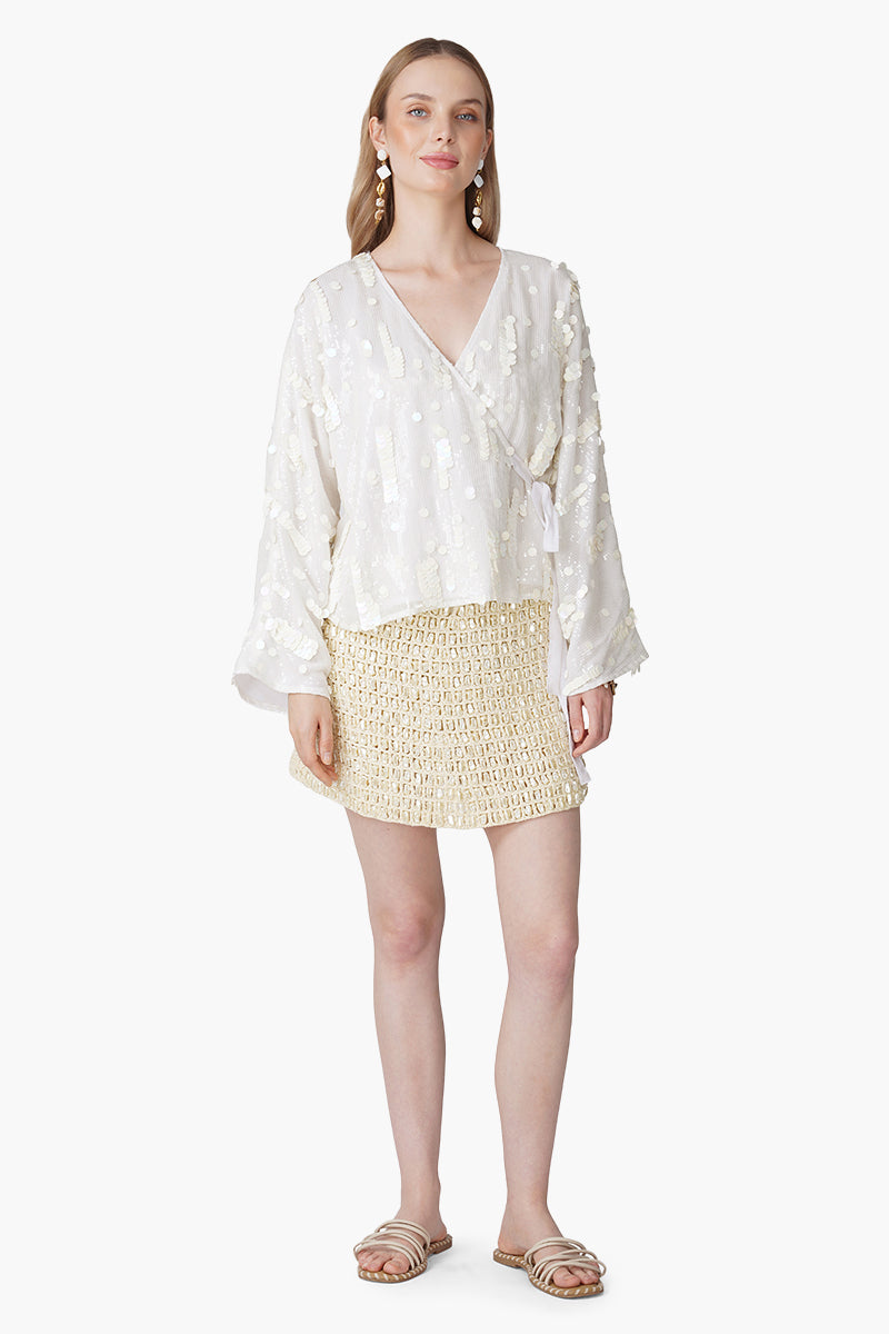 Radiant Ivory Sequence Coin Embellished Baggy Shirt