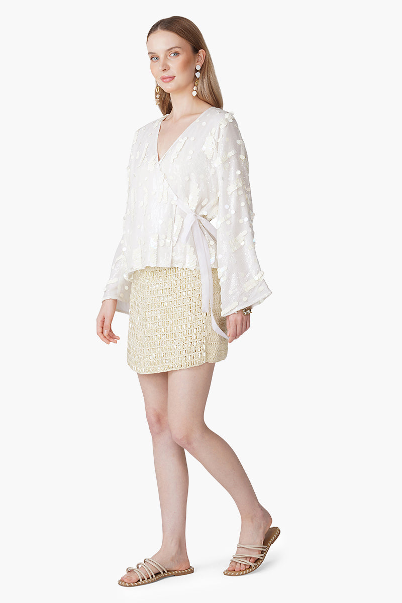 Radiant Ivory Sequence Coin Embellished Baggy Shirt