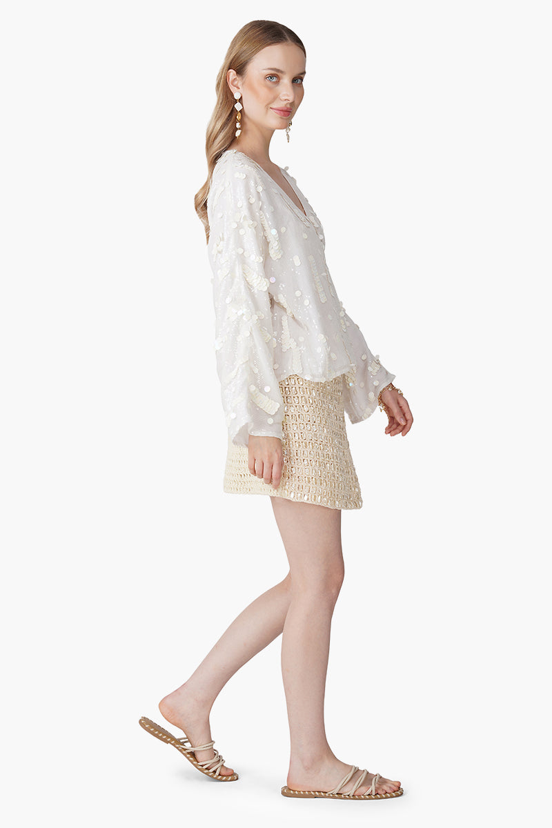 Radiant Ivory Sequence Coin Embellished Baggy Shirt