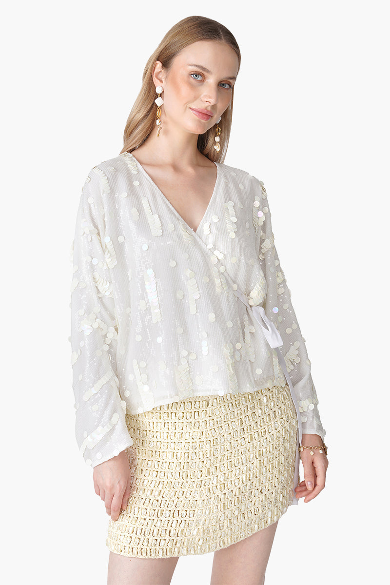Radiant Ivory Sequence Coin Embellished Baggy Shirt
