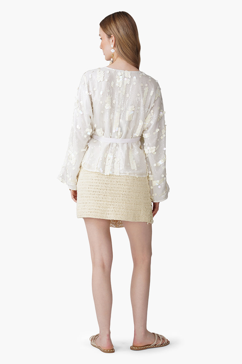 Radiant Ivory Sequence Coin Embellished Baggy Shirt