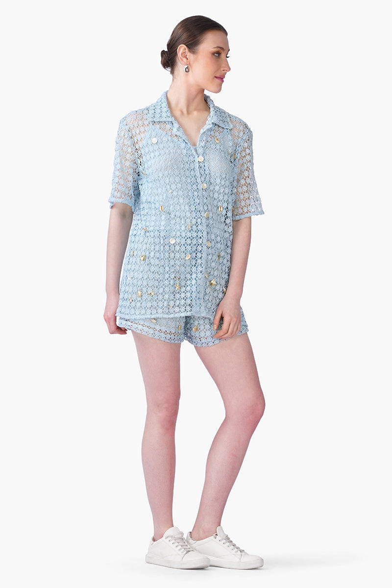 Ocean Net Shell Embroidered Shorts