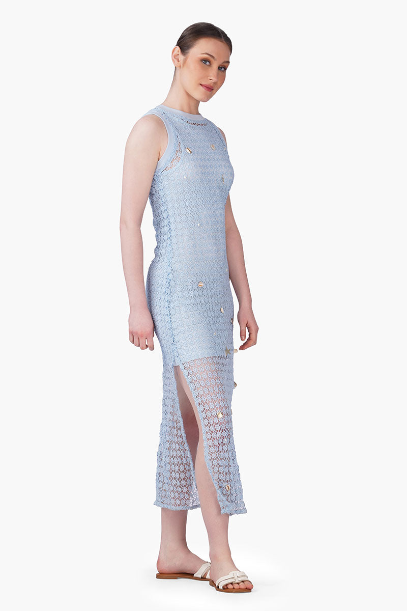Ocean Net Shell Embroidered Bodycon Dress