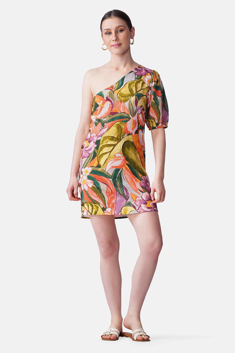 America & Beyond Women's Multi Heaven Farm Printed One Shoulder Dress