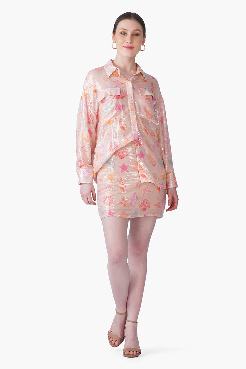 Peach Sequinned Shores Short Skirt | view 1