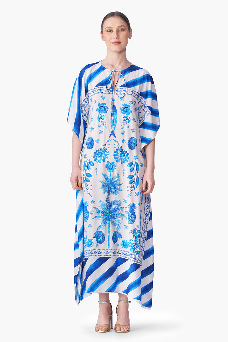 Porcelain Tide Fish Embellished Kaftan