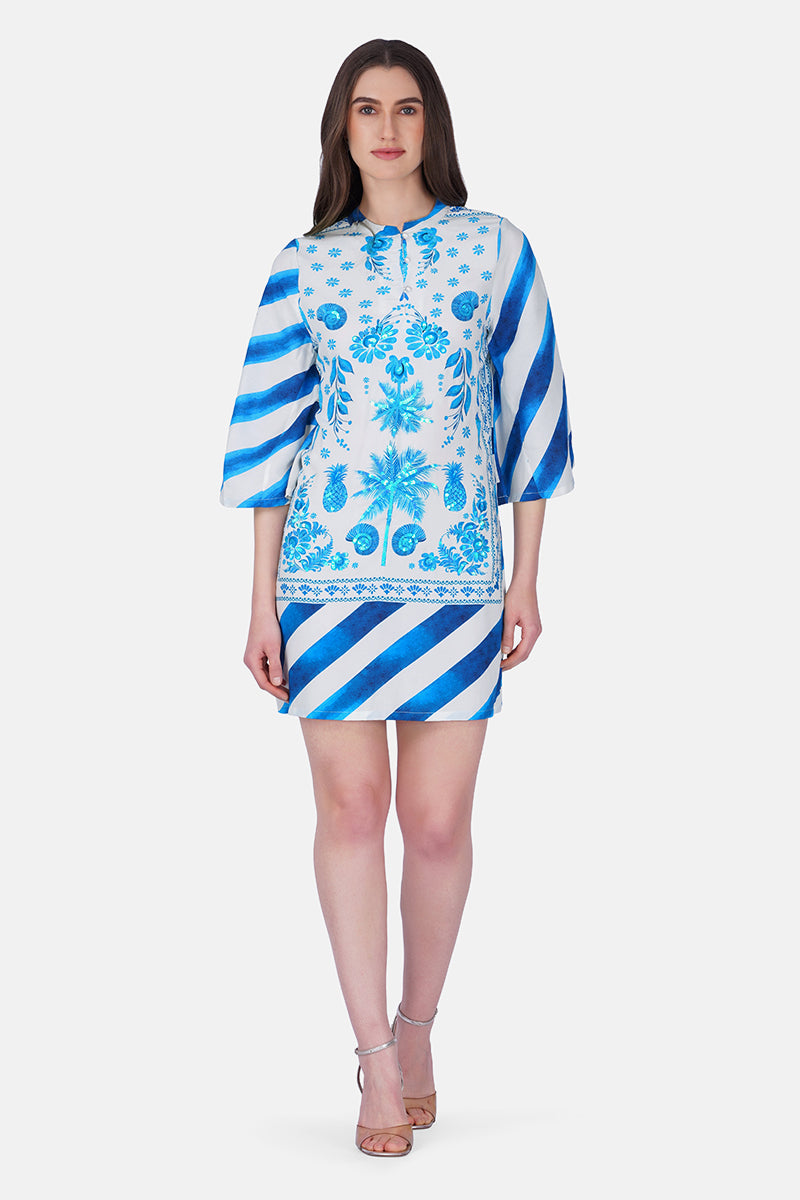 Porcelain Tide Fish Embellished Tunic