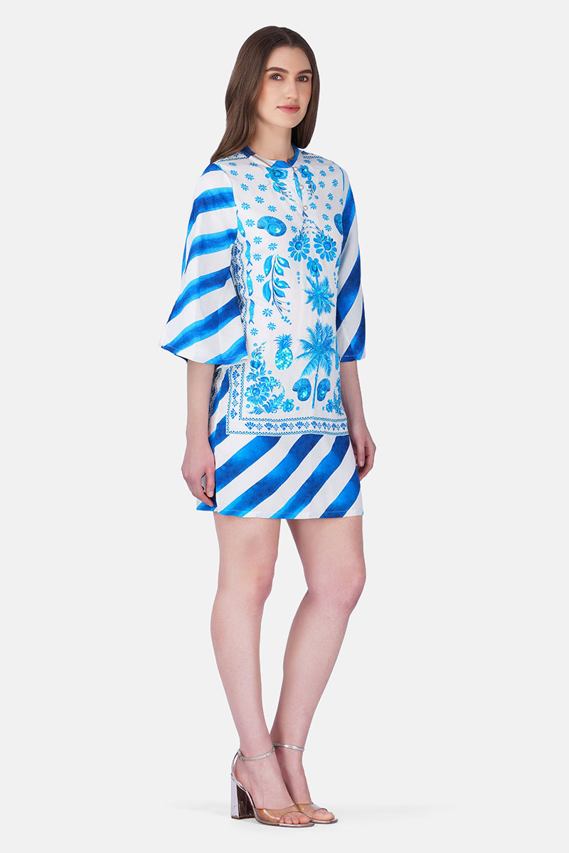 Porcelain Tide Fish Embellished Tunic