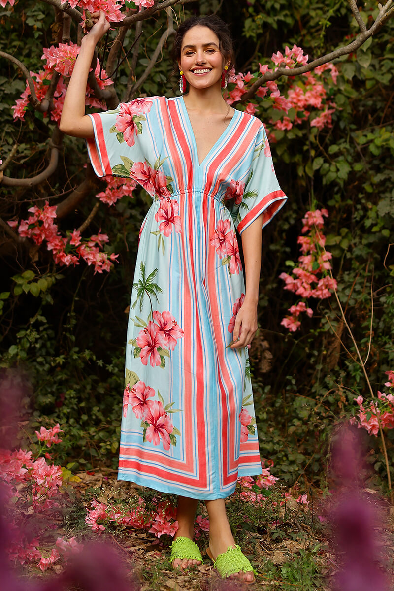 America & Beyond Women's Scarlet Hibiscus Print Long Dress