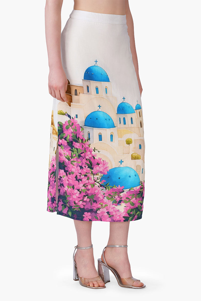 Santorini Dream Print Skirt