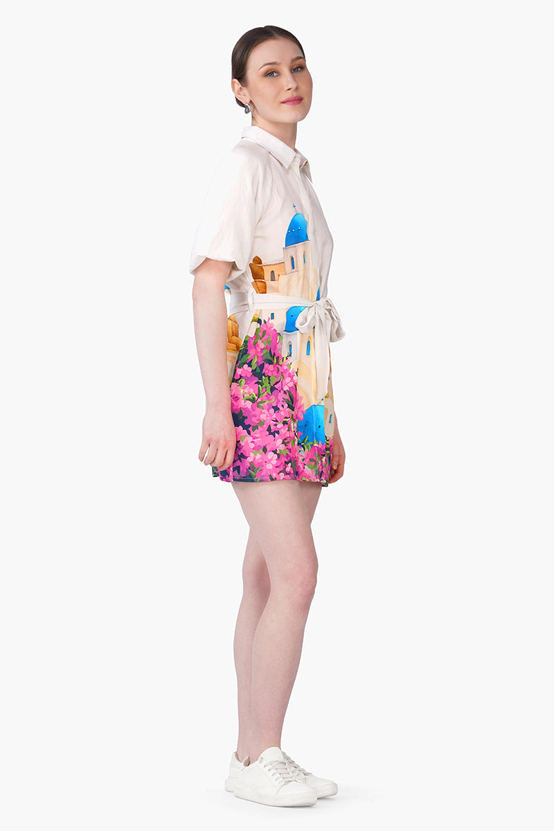 Santorini Dream Print Short Dress
