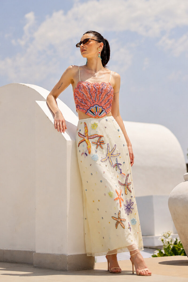 America & Beyond Women's Multi Shell Sunlit Embellished Dress