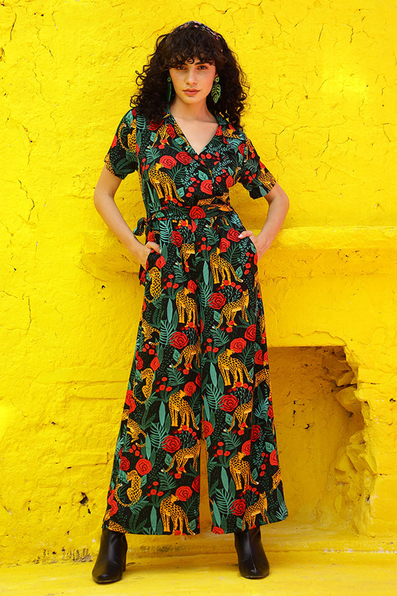 Jaguar Paradise Black Animal Print Jumpsuit | America & Beyond