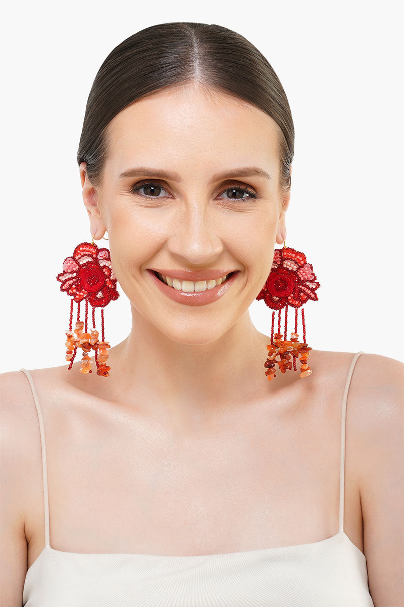 Red Roses Beaded Earrings