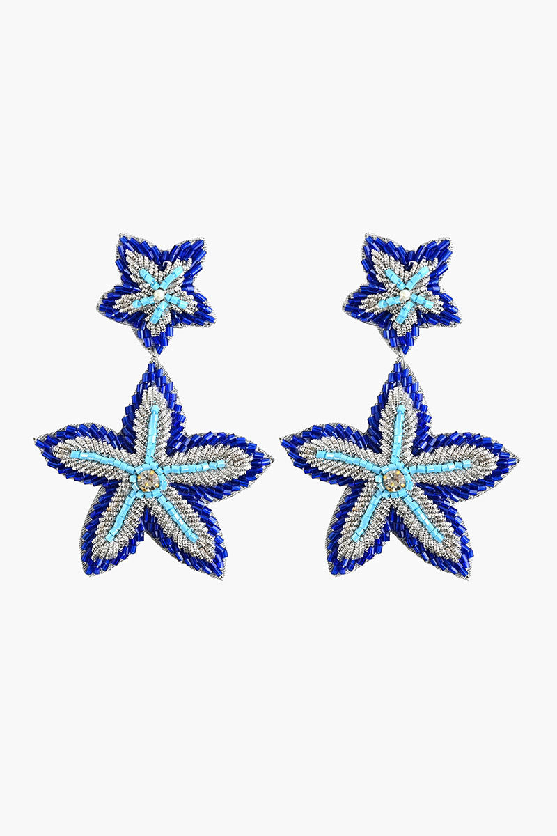 Blue Starfish Beaded Drop Earrings