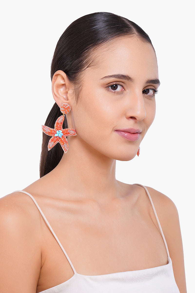 Mandarin Starfish Beaded Earrings