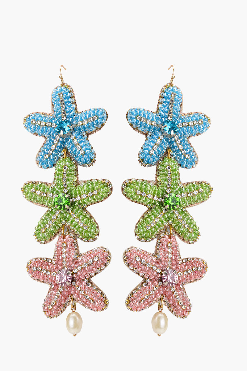 Three Star Fish Beaded Earrings