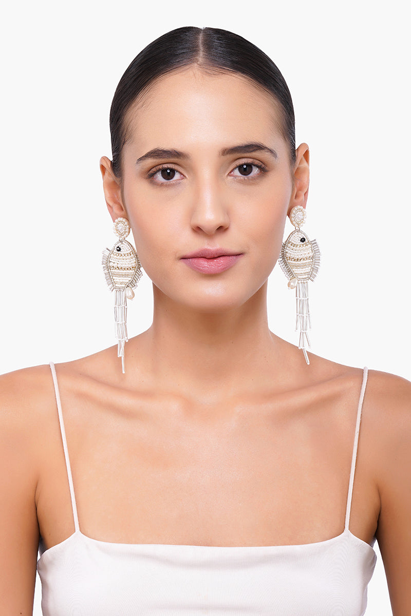 Pearl Fish Beaded Earrings