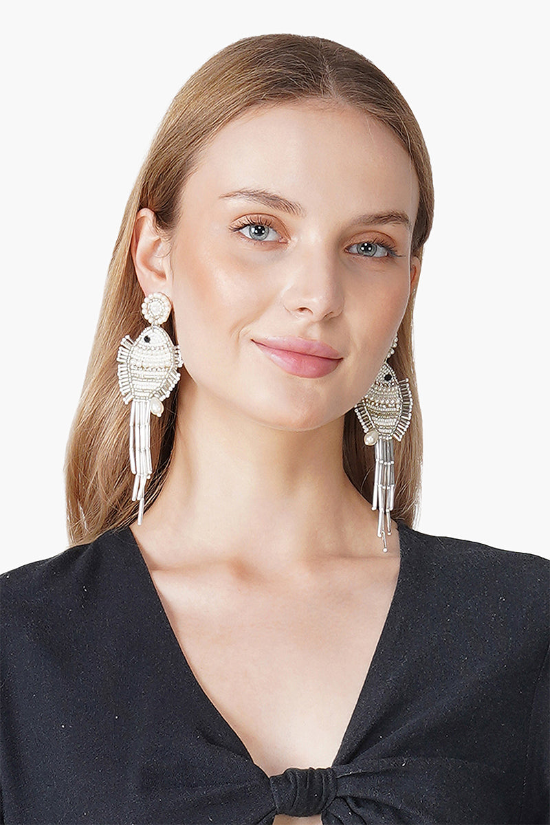 Pearl Fish Beaded Earrings