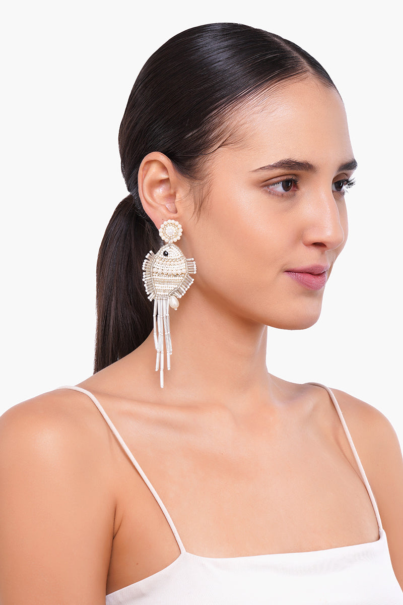 Pearl Fish Beaded Earrings