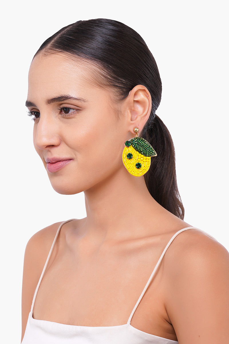 Hearty Lemon Beaded Earrings