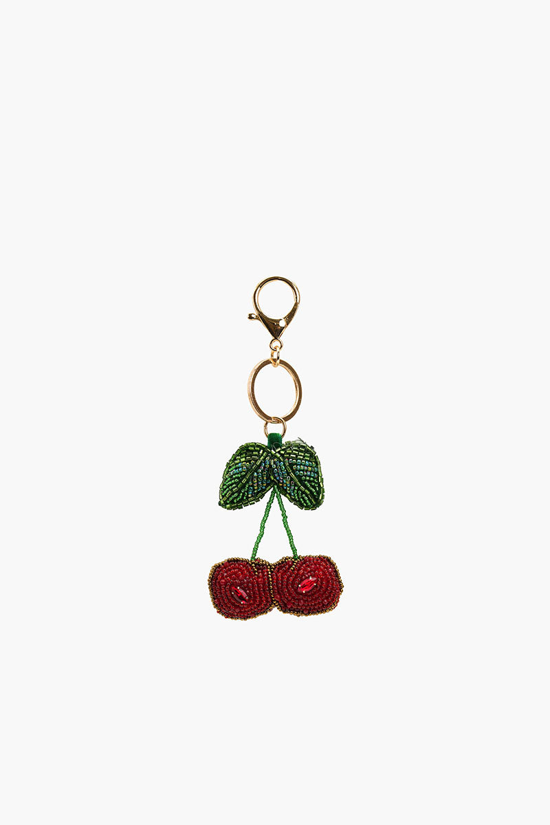 Cherry Beaded Charm Keychain