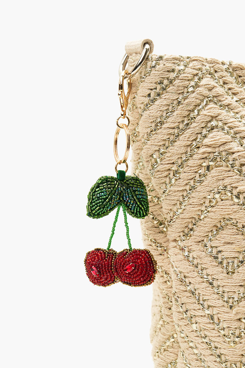 Cherry Beaded Charm Keychain