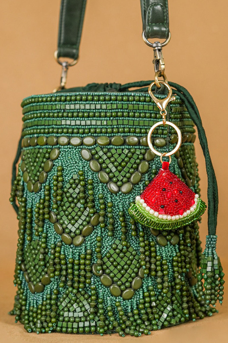 Watermelon Beaded Charm Keychain
