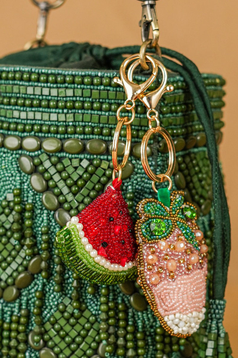 Strawberry Beaded Charm Keychain