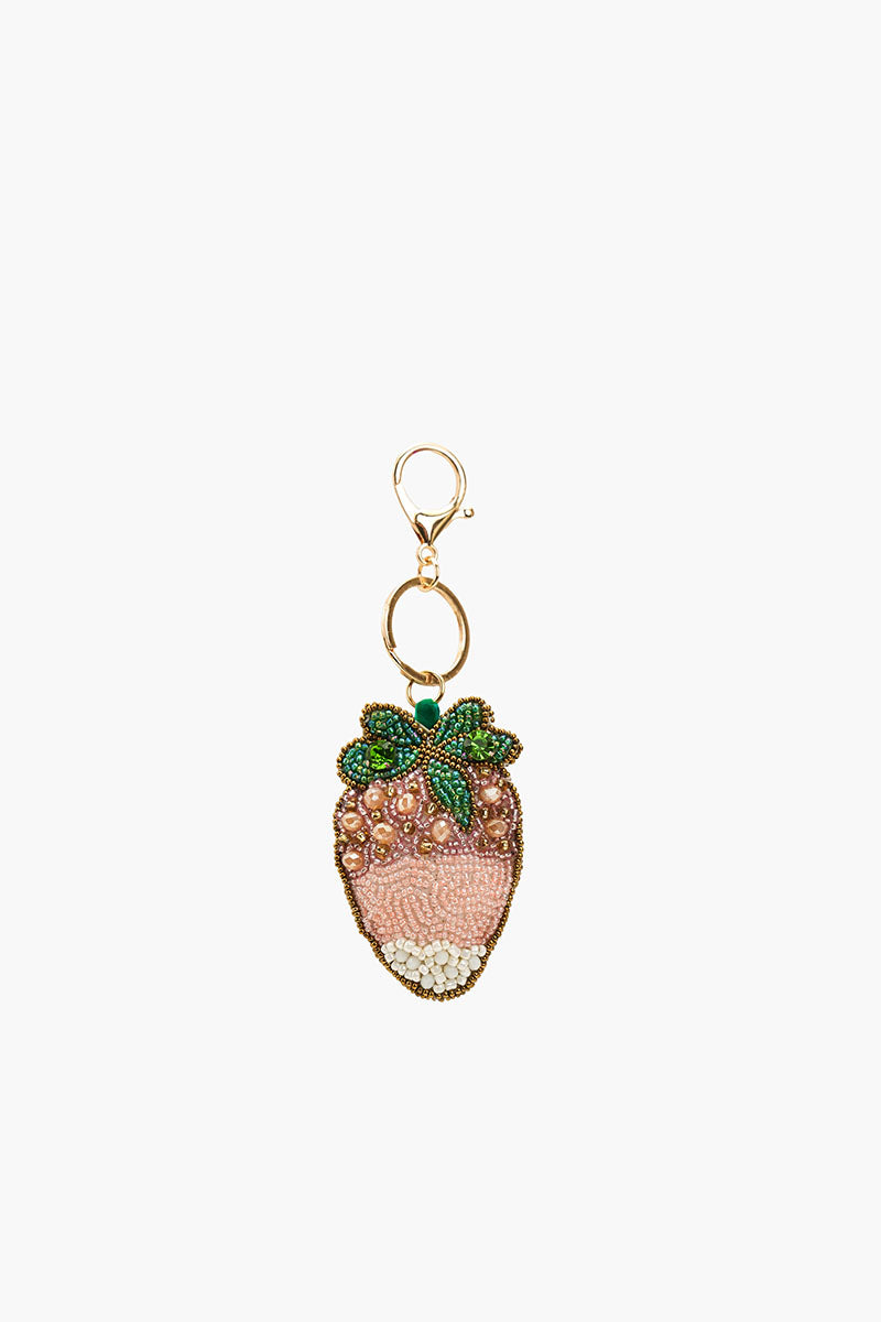 Strawberry Beaded Charm Keychain