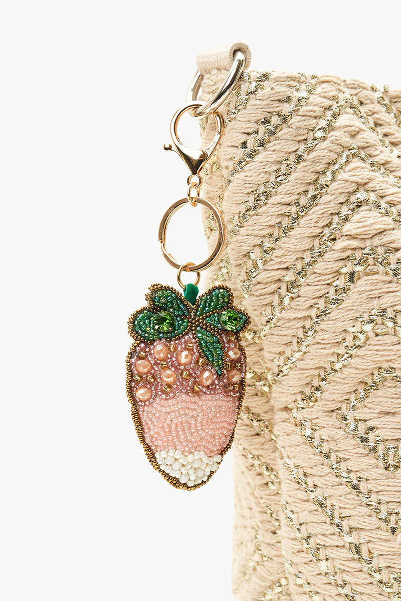 Strawberry Beaded Charm Keychain