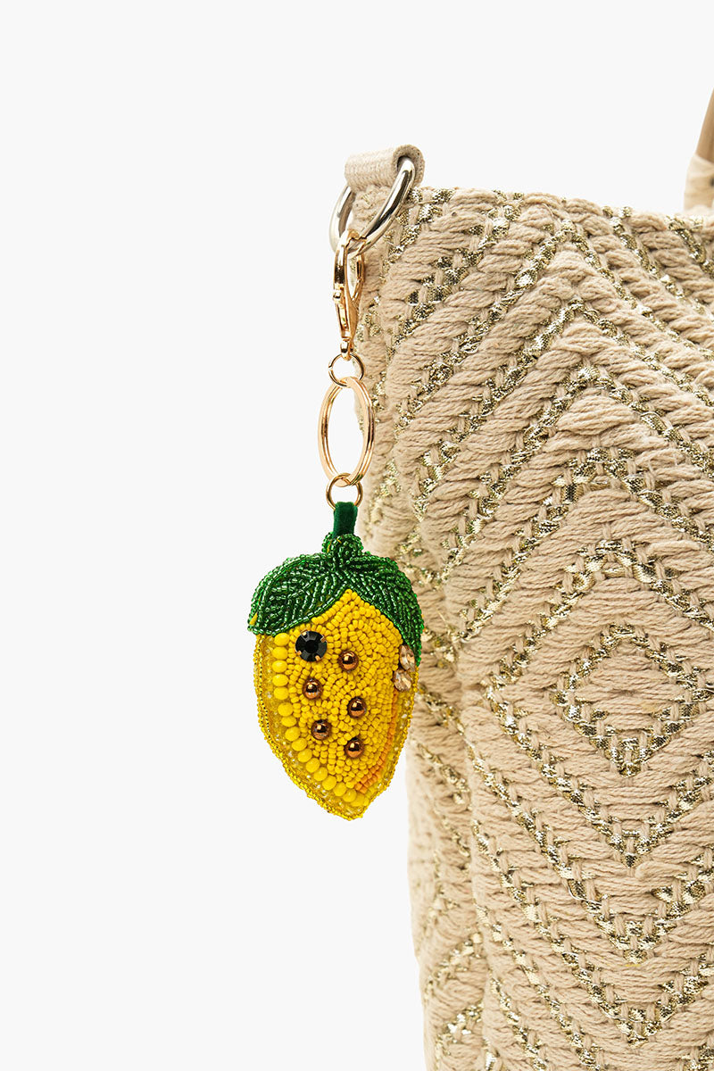 Lemon Beaded Charm Keychain