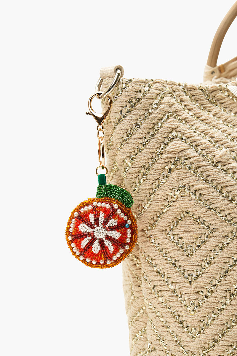 Orannge Beaded Charm Keychain