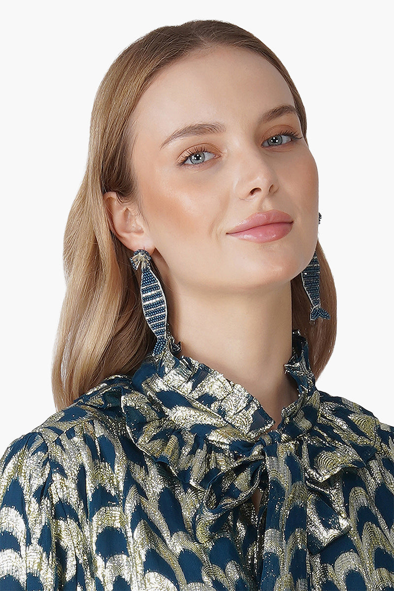 Herringbone Fish Beaded Earrings
