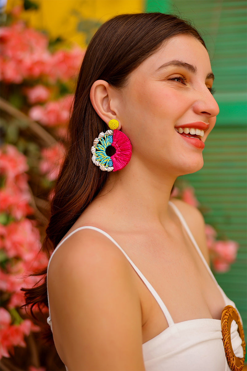 Raffia Coral Reef Hand-Beaded Statement Earrings | view 1