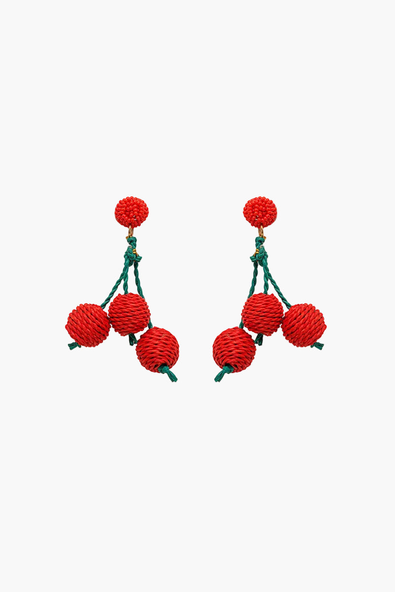 Sweet Cherry Pop Fruit Hand-Beaded Statement Earrings | view 1