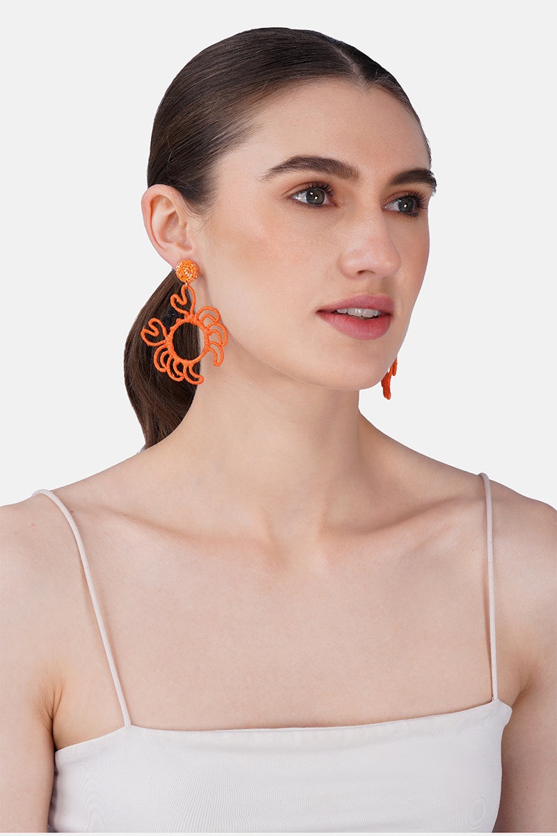 Coastal Crabby Chic Hand-Beaded Statement Earrings