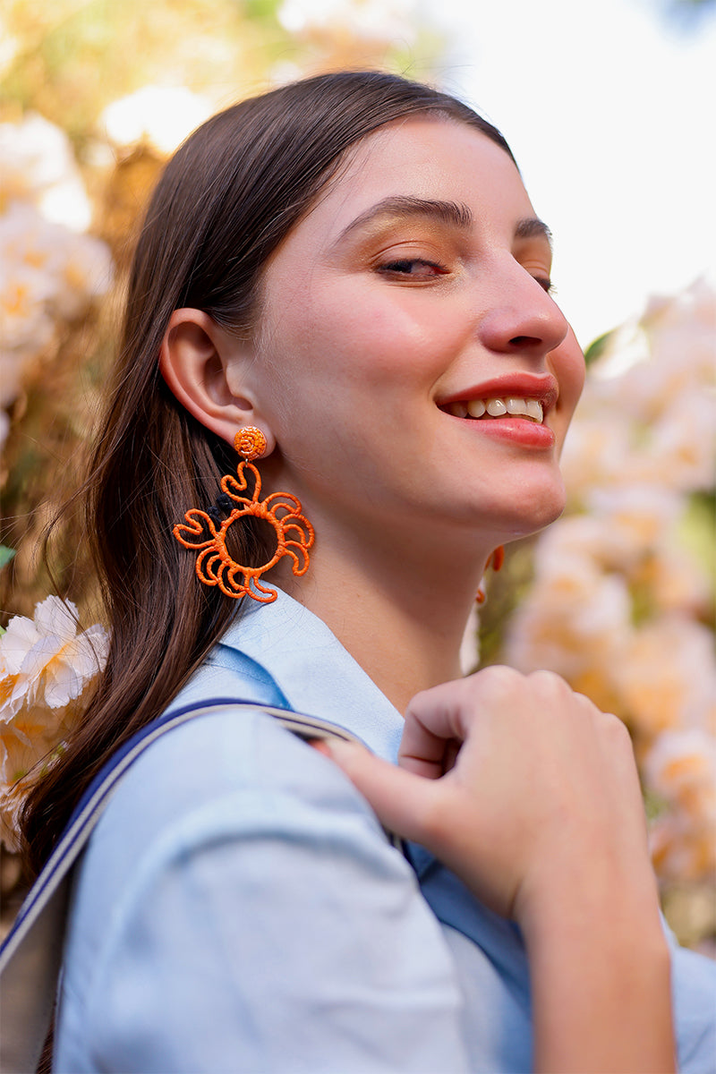 Coastal Crabby Chic Hand-Beaded Statement Earrings | view 1