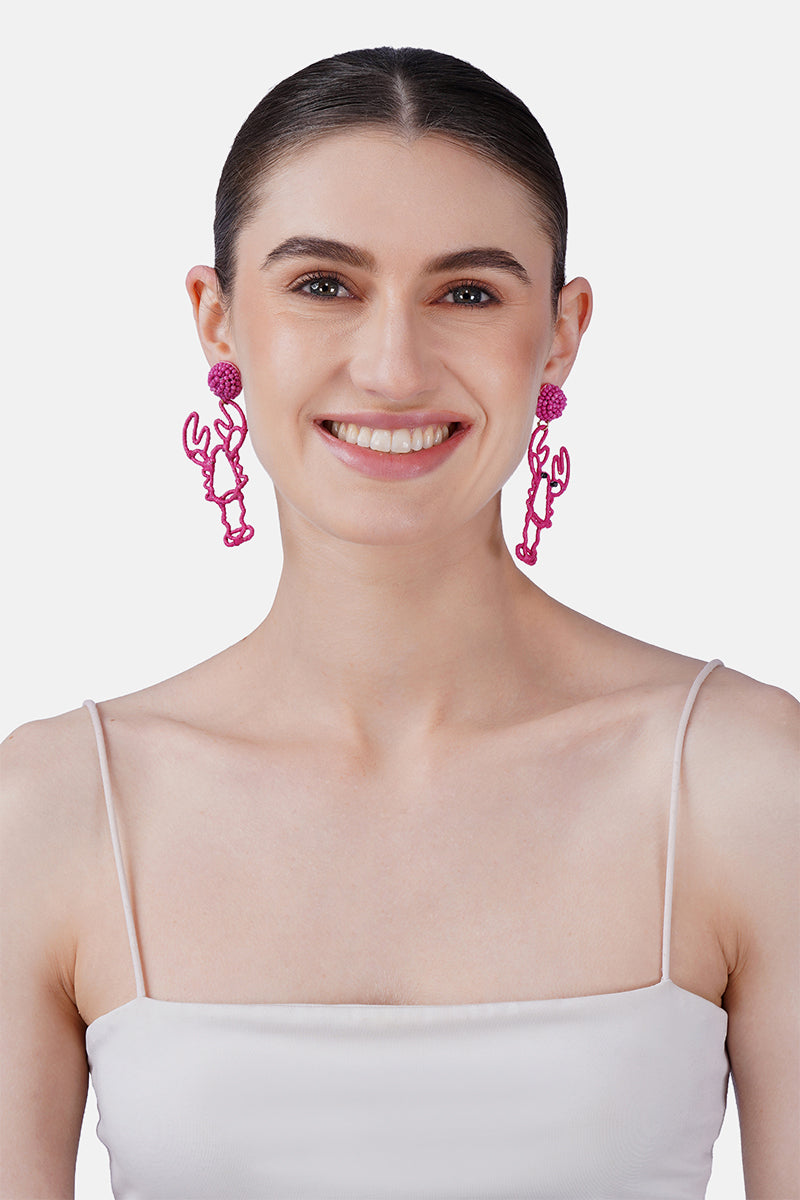 Coastal Lobster Shell Hand-Beaded Statement Earrings