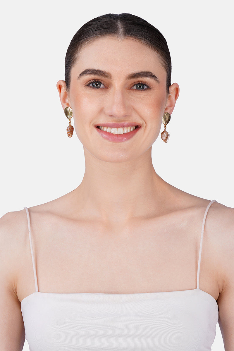 Conch Shell Charm Hand-Beaded Statement Earrings | view 1