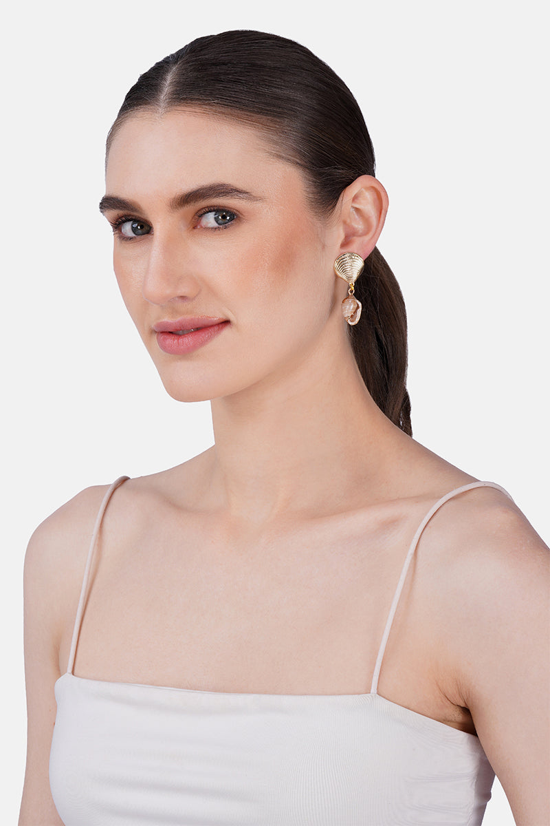 Conch Shell Charm Hand-Beaded Statement Earrings