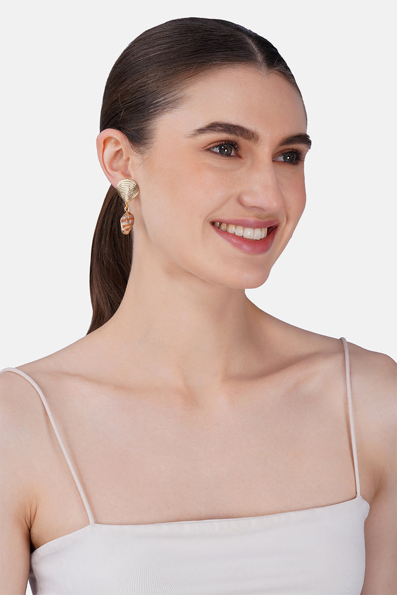 Conch Shell Charm Hand-Beaded Statement Earrings