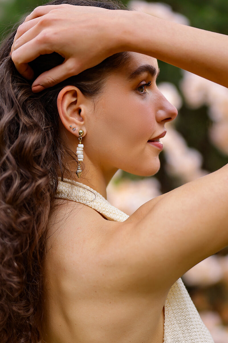 Golden Beach Glow Hand-Beaded Statement Earrings | view 1